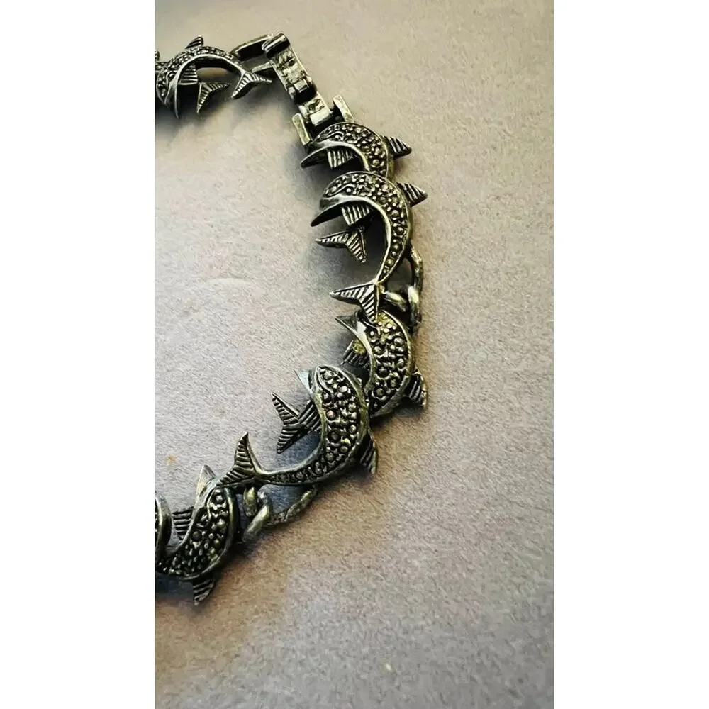 Vintage Marcasite Dolphin Link Bracelet